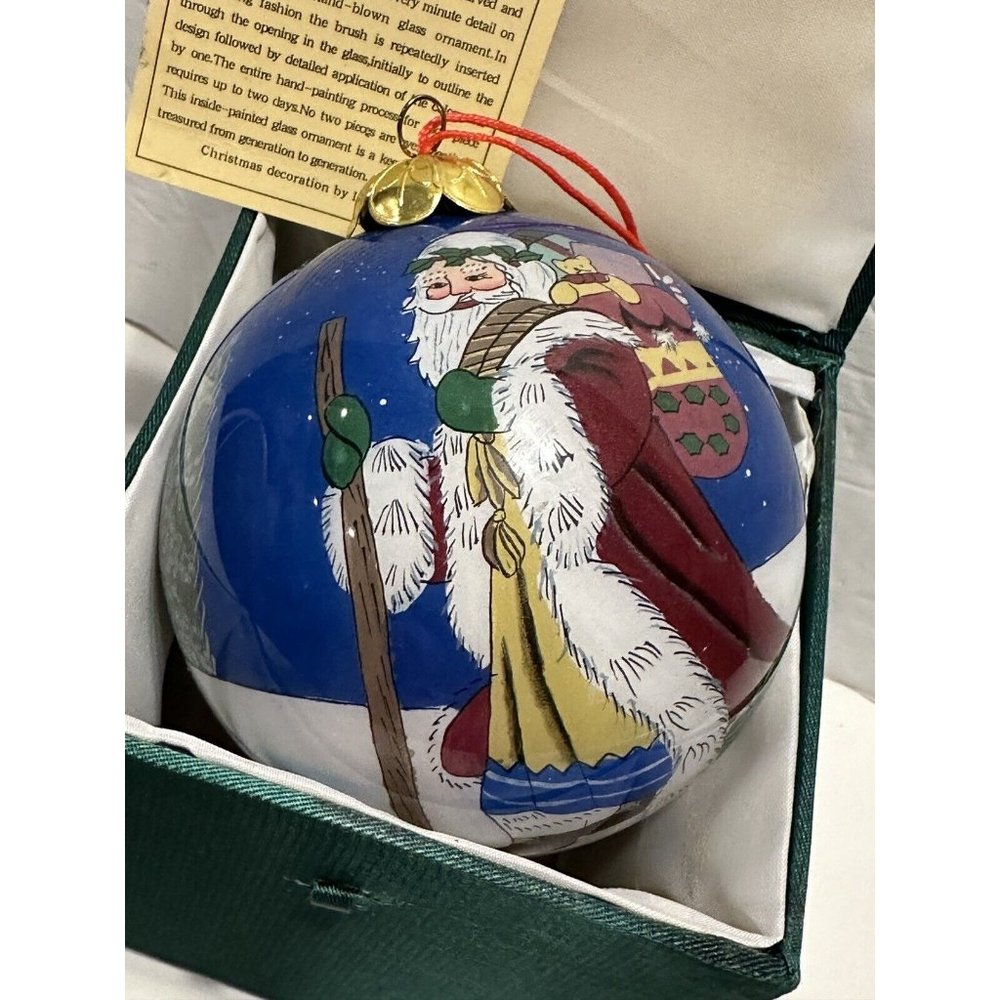 Les Hans Winter Santa Christmas Tree Ornament Blown Glass Inside Painted Li Bien